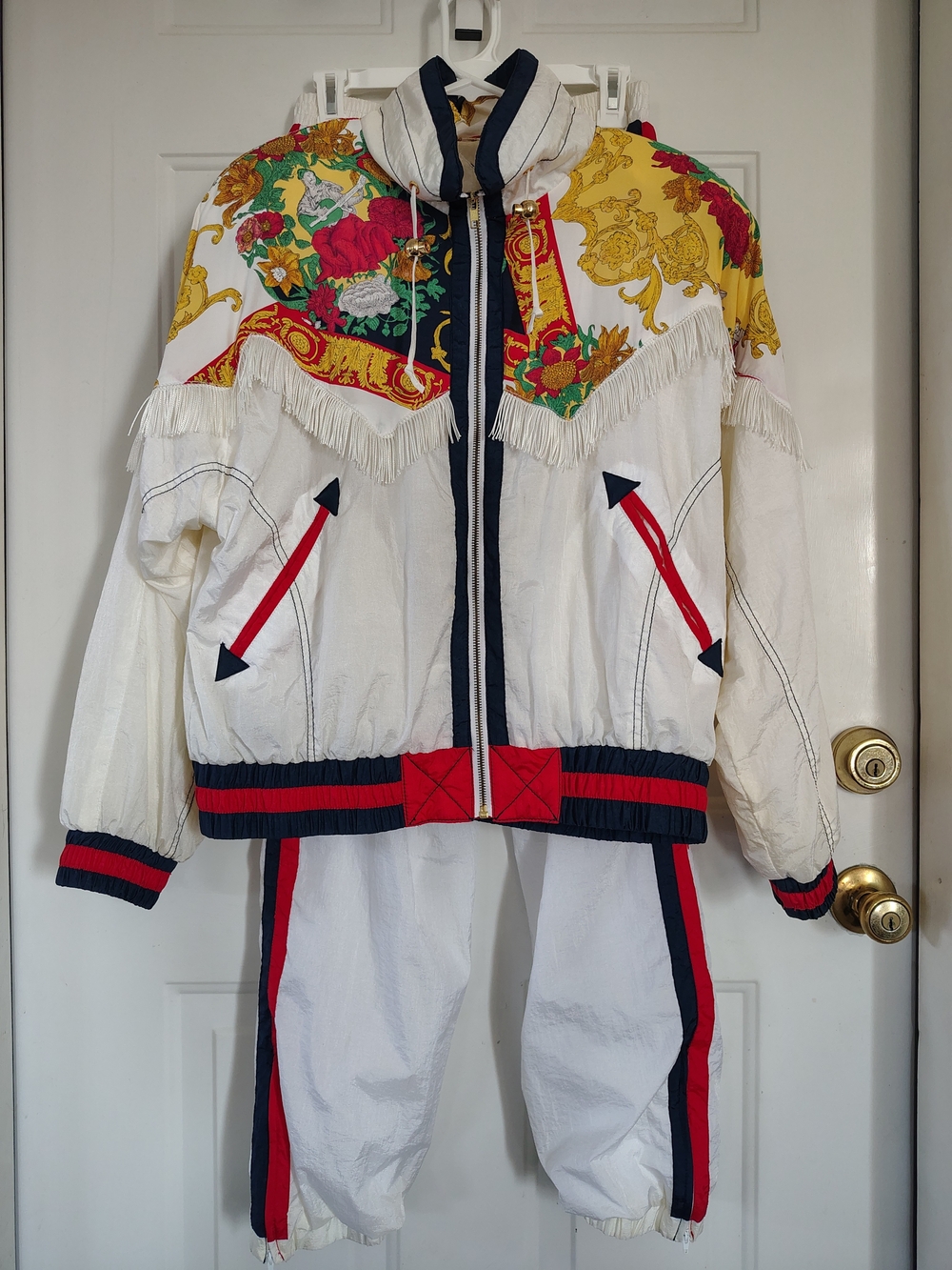 Vintage East West Baroque Fringe Tracksuit Set White Multi Large 80s 90s